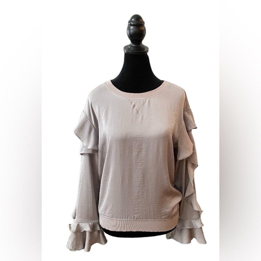 Express: Ash Purple Gray Ruffle Sleeve Shirt